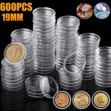 600PCS 19mm Round Coin Case Capsules Clear Plastic Container Holder storage Box