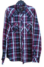 Chalc Shirt Mens Size XL Long Sleeve Button-Up Black Red Plaid Western Rodeo