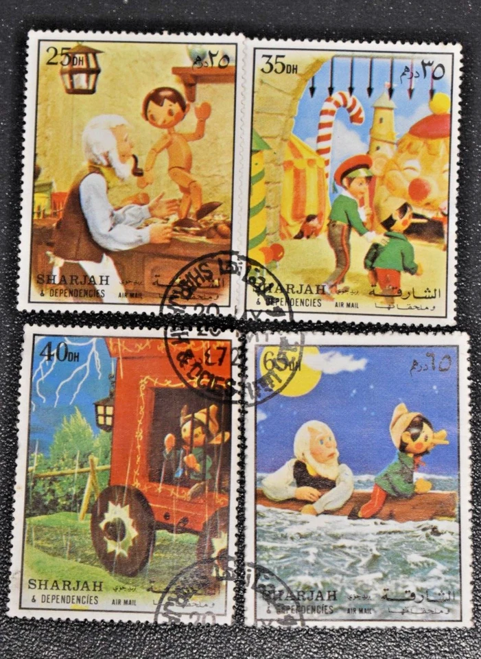 Emiratos Árabes Unidos Sharjah 1972 Walt Disney Pinocho Mini Hojas Lote de 4 Foto 3 de 3