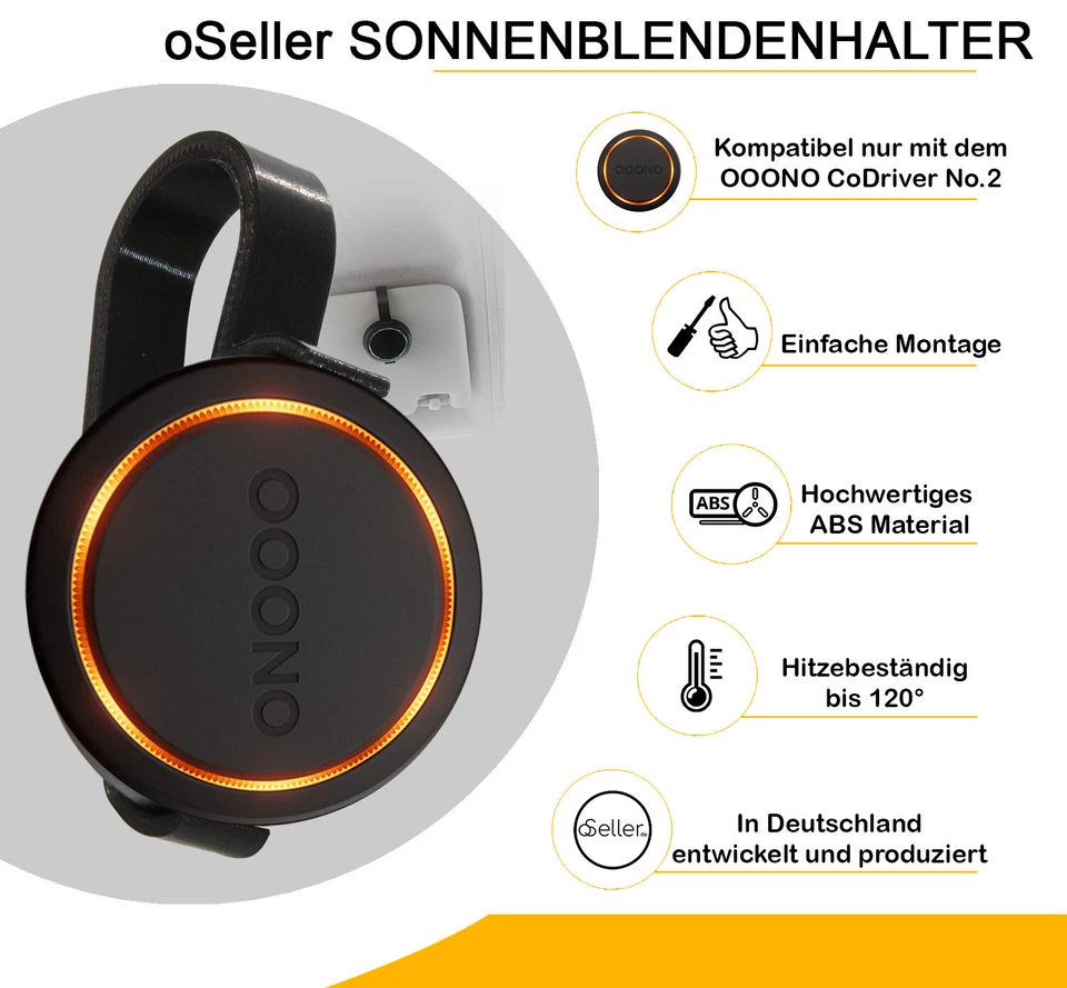 OOONO CO-DRIVER NO2 + SonnenblendenHalter Halterung Verkehrswarner Set - Bild 2 von 4