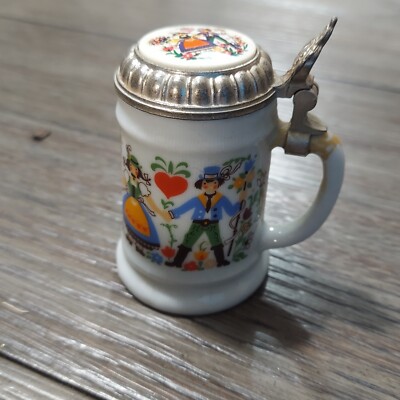BMF BIERSEIDEL Vintage Milk Glass Lidded Covered Beer Stein Made In W.Germany