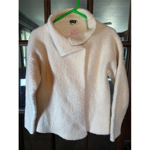 Eileen Fisher Alpaca Wool Silk Boucle Snap Wrap Cardigan Sweater Cream Medium