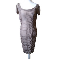 Forever 21 Plus Women's 0X Short Sleeve Sheer Ruched Dress Knee Length Cocoa NEW