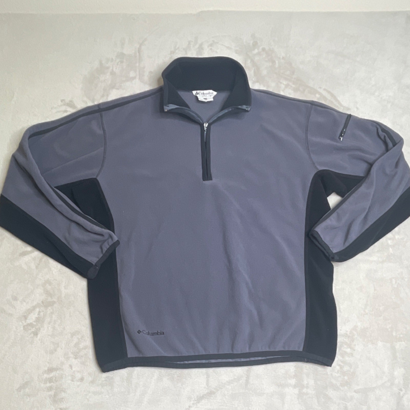 Columbia Men's Gray Black Fleece 1/4 Zip Pullover Sweater Mock Neck Size (L)