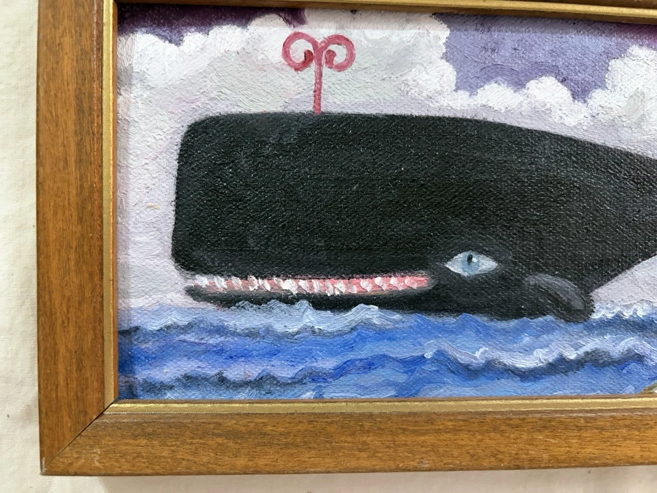Pintura al óleo de arte popular de ballena de Nantucket Foto 3 de 4