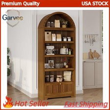 72 Inch Tall Arched Bookcase Drawer Adjustable Shelves Wood Storage Handles