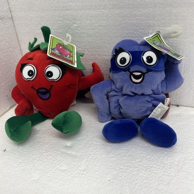 2 Nutra Fruit Heroes Strawsome Strawberry Prune Plush Toy Vintage 1990s NEW Tag