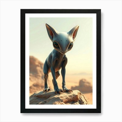 Alien Cat Creature Portrait Art Pri gerahmtes Wandbild Poster Leinwanddruck Bild