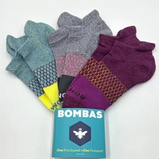 BOMBAS 3 Pairs Women's honeycomb Tri-Block Marl Ankle Socks 3 Colors Size Med