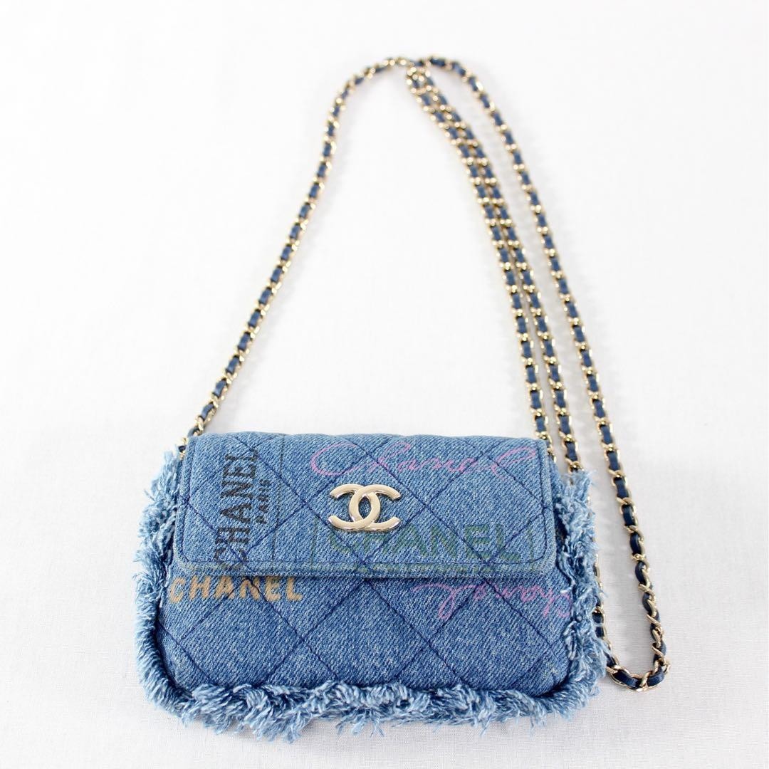 CHANEL mini Matelassé Denim Chain Shoulder Single Flap Bag 32