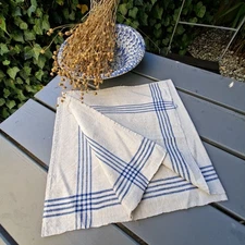 Antique Handwoven Linen Towel Blue Stripes Unused Farmhouse DecorDish Cloth RARE
