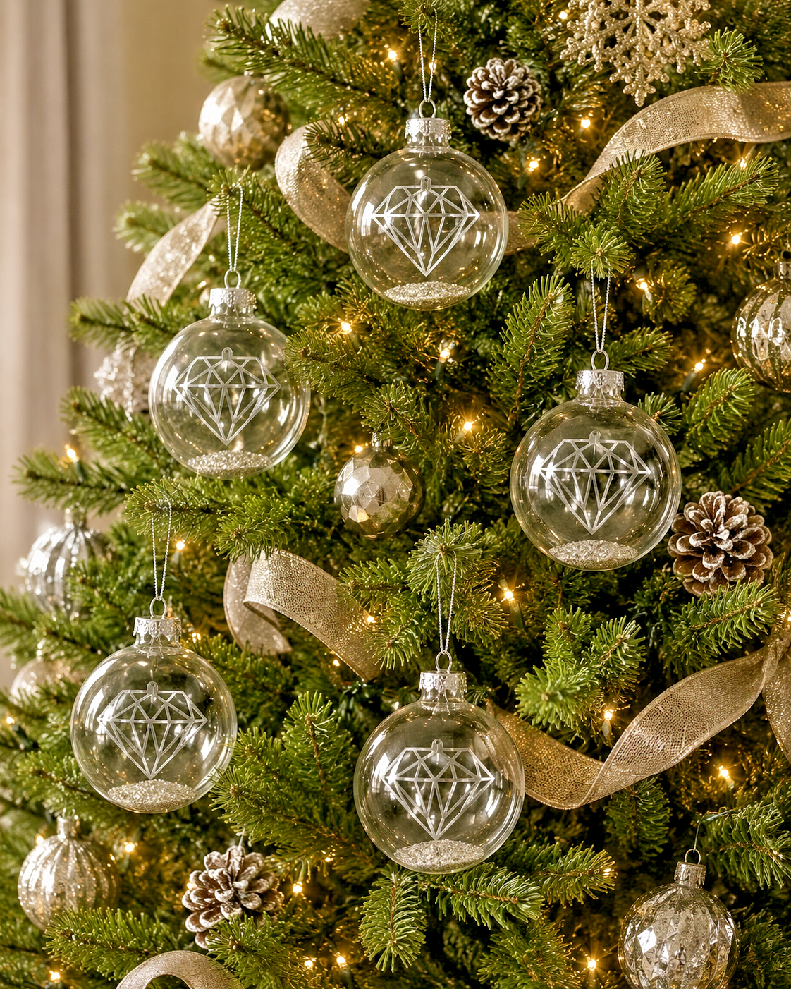 Sass & Belle Clear Diamond Christmas Bauble Sequin Hanging Tree Decoration x 5