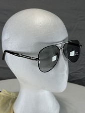 New Aviator Sunglasses Black Silver Frame Dark Gray Lenses Unisex w Pouch