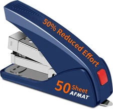 AFMAT Effortless Stapler for Desk, 50 Sheet Capacity, Low Force, Built-In Staple
