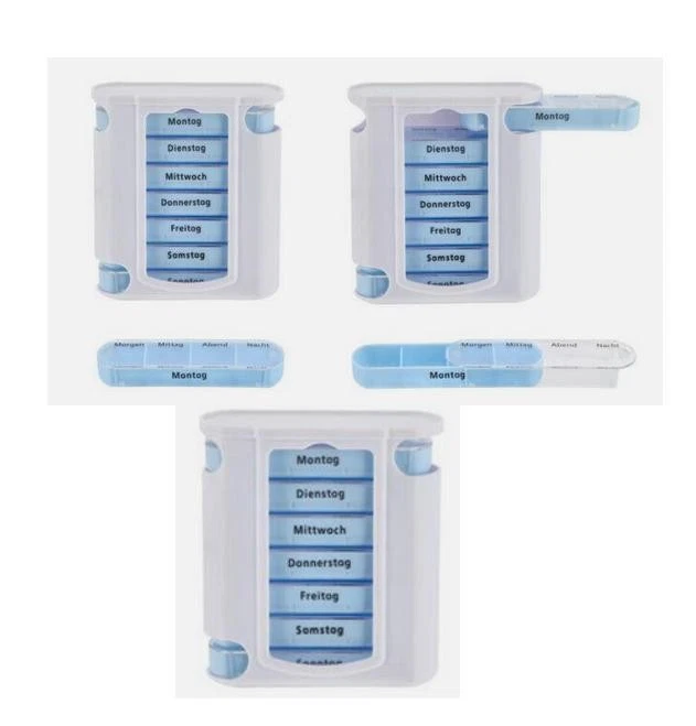 MARKENLOS 3x Tablettenbox Pillenbox Pillendose Reise Box Medikamentenbox 7 Tage 4 Fächer