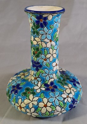 Antique Gien Emaux Japonaise Longwy Style Artisan Blue Floral Vase France