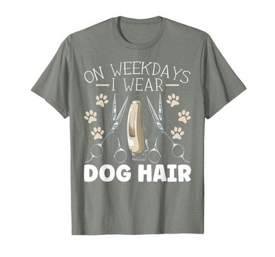 Men's Funny Dog Groomer T-Shirt: 'Weekdays I Wear Dog Hair', Olive Heather, XXL