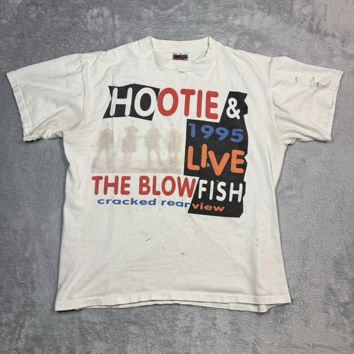 Hootie & The Blowfish World Tour Shirt Large White Thrashed Holes