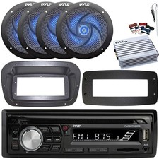Pyle 1-DIN Boat CD Radio W/Kit  Adapter Plate, 4x 5.25" LED Speakers, Amplifier