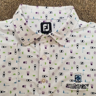 Footjoy Golf Polo Mens XL Wine Bottles Flag Grapes Flask Still Meadow Club