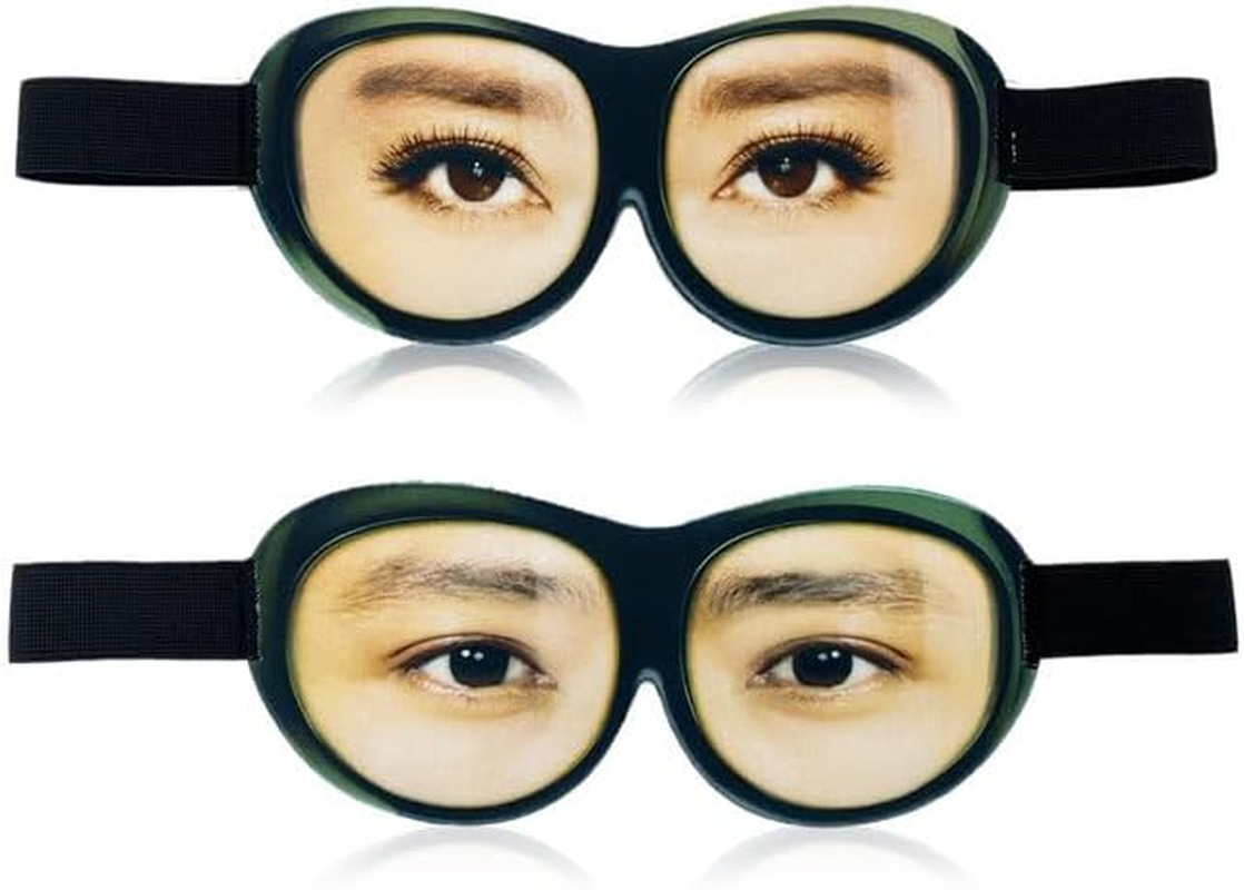 2-Pack Funny Eyes Open Sleep Mask Soft Fluffy Silk Eye Cover Travel Nap Blackout