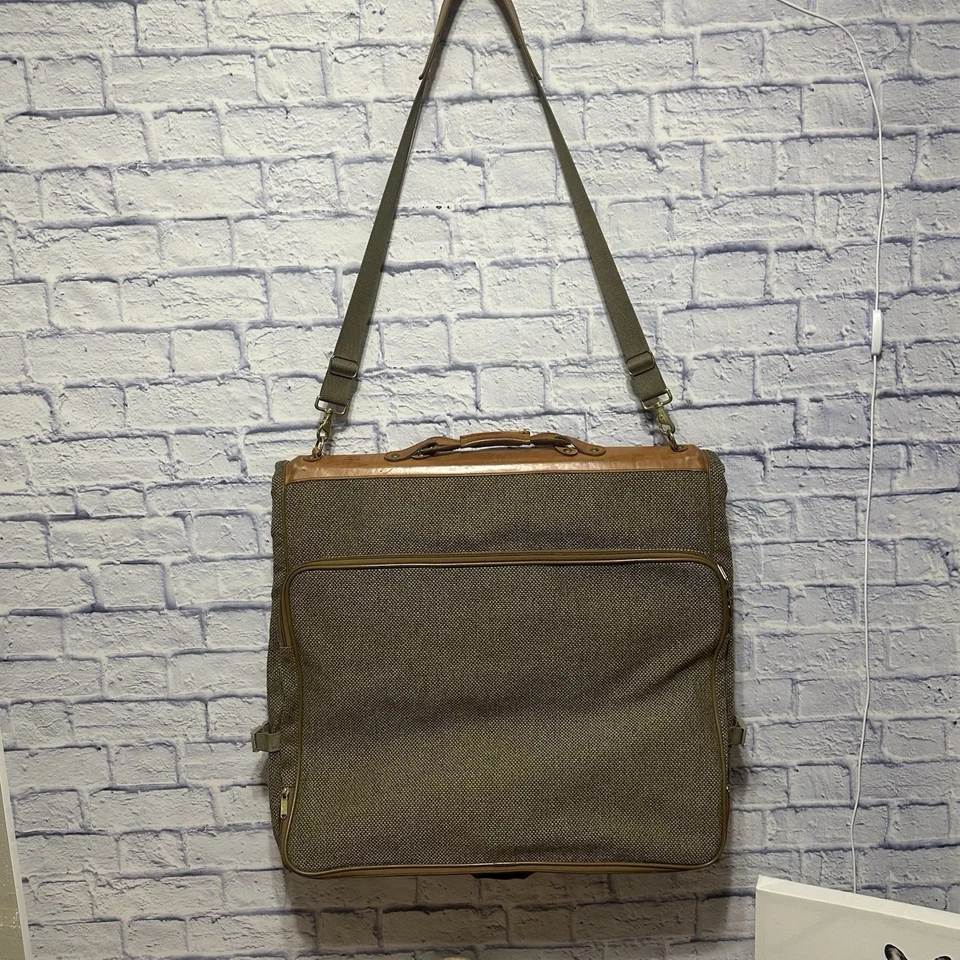 Hartmann Garment Bag Tweed with Leather Trim Large Folding Travel Bag Vintage - Image 2 of 4