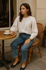 Etoile Isabel Marant Blouse 40 Off White Eyelet Embroidered Balloon Sleeve Boho