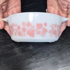 Vintage Pyrex White w/Pink Gooseberry 1 1/2 Pint Casserole Dish