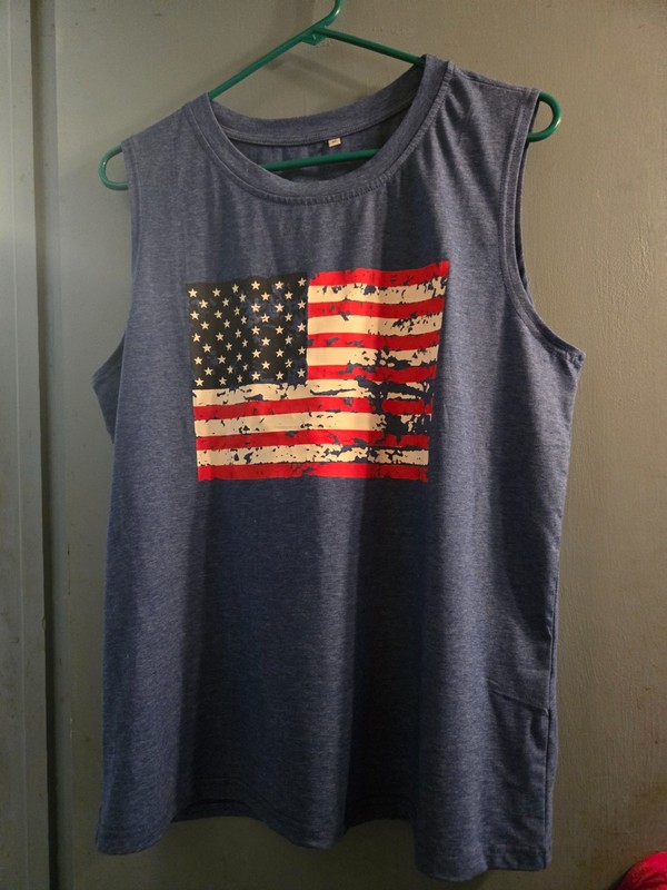 American Flag Print Tank Top  Women USA Stars Stripes Patriotic T Shirt Blue XL
