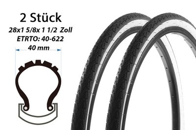 2 Stück 28 Zoll Fahrrad Reifen 28x1 5/8x1 1/2 City Bike 40-622 schwarz weiß tire