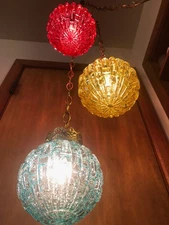1950s Mid Century 3 Color Vintage Triple Swag Lamp Pendant MCM Hollywood Regency