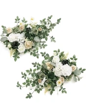 Ling's moment 2PCS Green Artificial Flower Garland Floral Swags Centerpieces