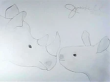 DRAWING, ENTITLED; 'LOVE GAZE',PENCIL ON PAPER, FREE SHIPPING