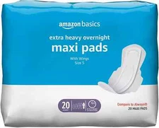 Amazon Basics Thick Maxi Pads with Flexi-Wings for Periods, Extra Heavy Overnigh