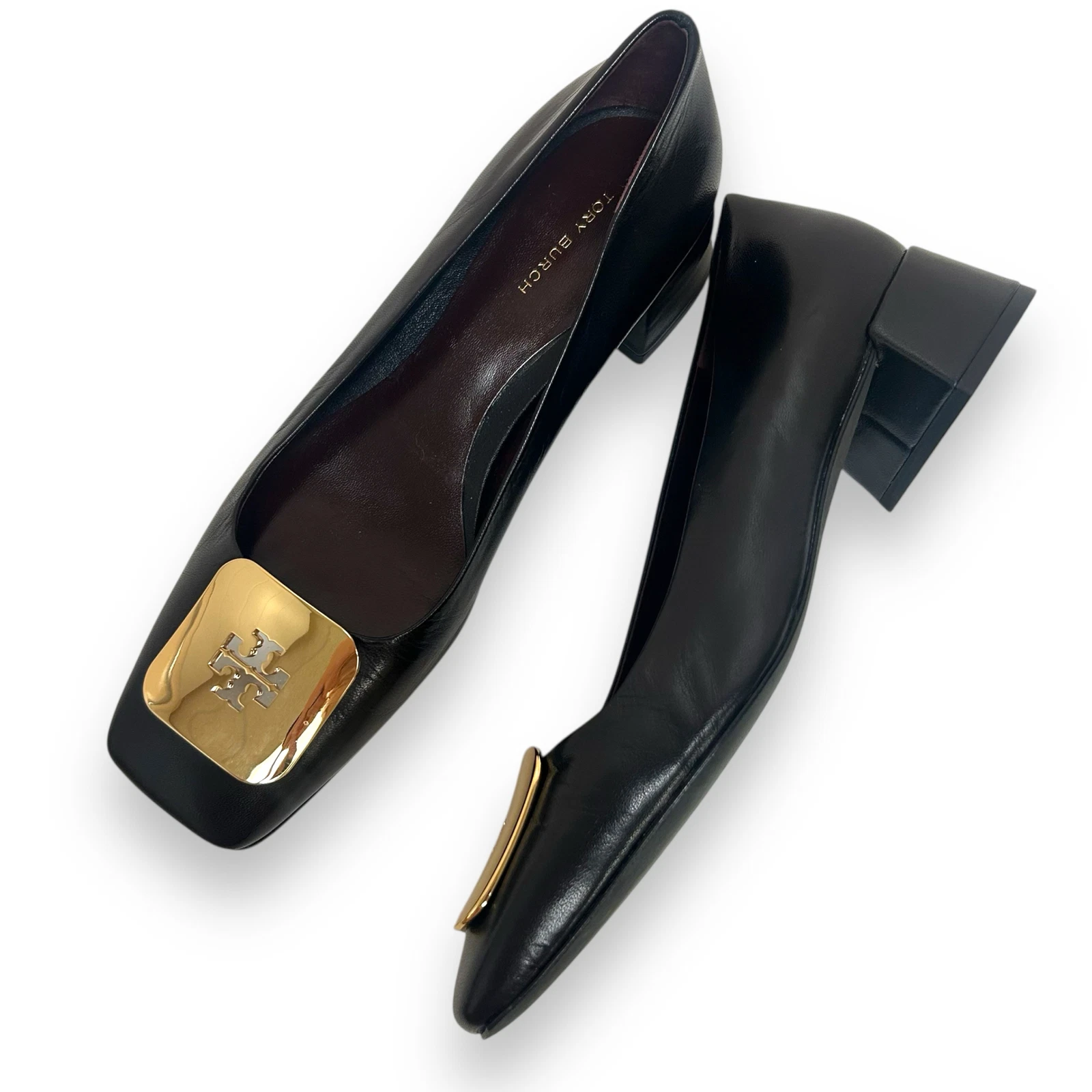 TORY BURCH GEORGIA DÉCOLLETÉ PUNTA QUADRATA IN PELLE NERE PERFETTE TAGLIA 8