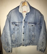 VTG 1980s LEVIS Size Large Made in USA Sherpa Lined Denim Trucker Jacket Mens