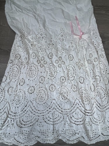 antique victorian lace slip eyelet cotton vintage dress parts pink ribbon