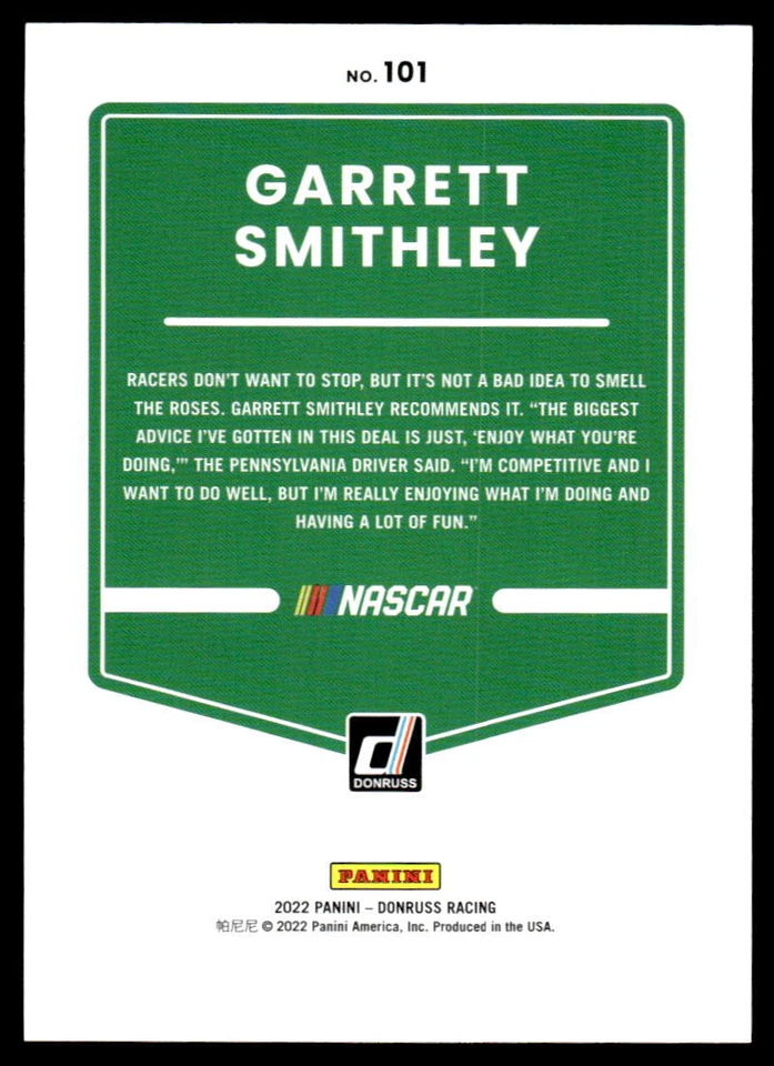 Garrett Smithley 2022 Panini Donruss Racing # 101 Blue 121/199 - Image 2 of 2