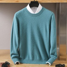 Winter Men's Mink Cashmere Round Neck Solid Color Autumn Pullover Warm Sweater