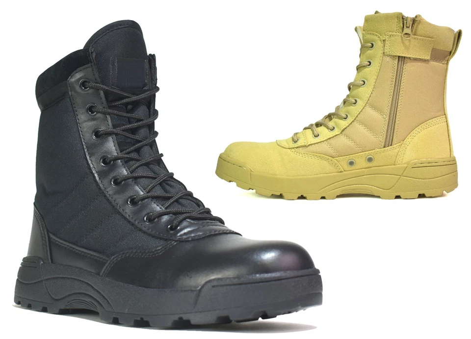 CADETS BOYS MILITARY BOOTS Kids Combat Zip Up LACE UP POLICE SECURITY SIZES 3-7 - Image 1 of 1