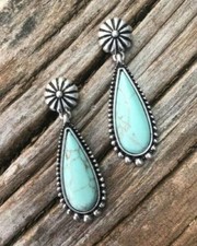 Awesome New Turquoise Teardrop Gemstone Stud Dangle Drop Earrings