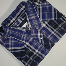 WRANGLER WESTERN MENS SHIRT, Sz 16.5x35, Blue, LS, Pearl Snap, Plaid, Ext Tail