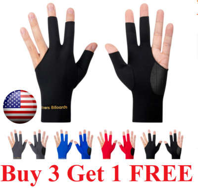 Three Fingers Billiard Gloves Snooker Cue Professional 4 Colors (Spandex)