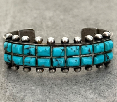 Old Vintage Native American NAVAJO Turquoise TWO Row Ingot Silver