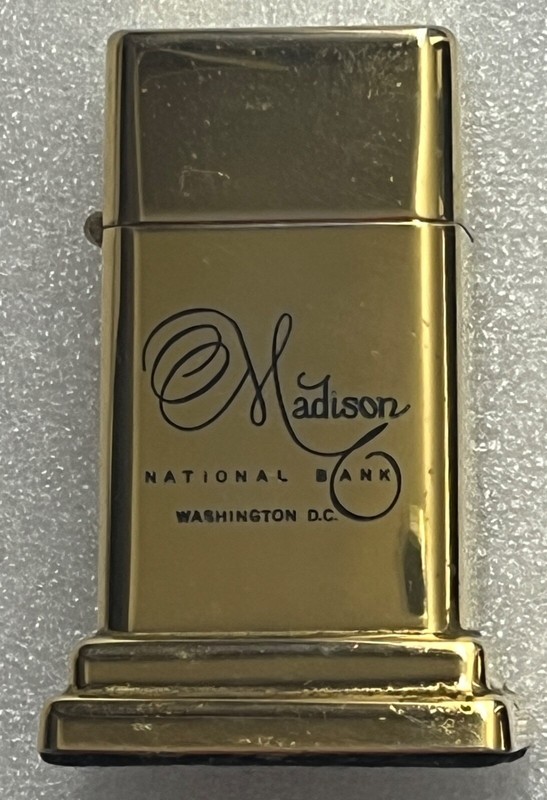 Double Sided Gold Plated Barcroft Zippo "Madison National Bank Washington D.C".