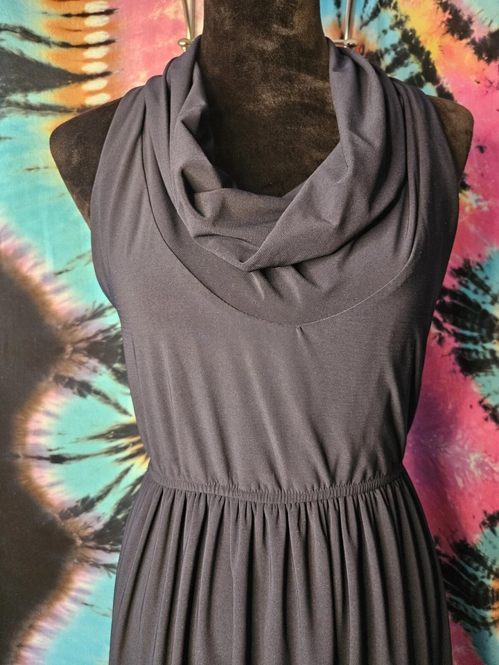 Judith March Vintage Dress Navy Cowl Neck Racer Back Sleeveless Stretch  - Image 2 of 4