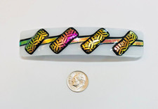 Handmade By Janet Wolery - 4" Dichroic Fused Glass Hair Barrette - WHITE/PINK