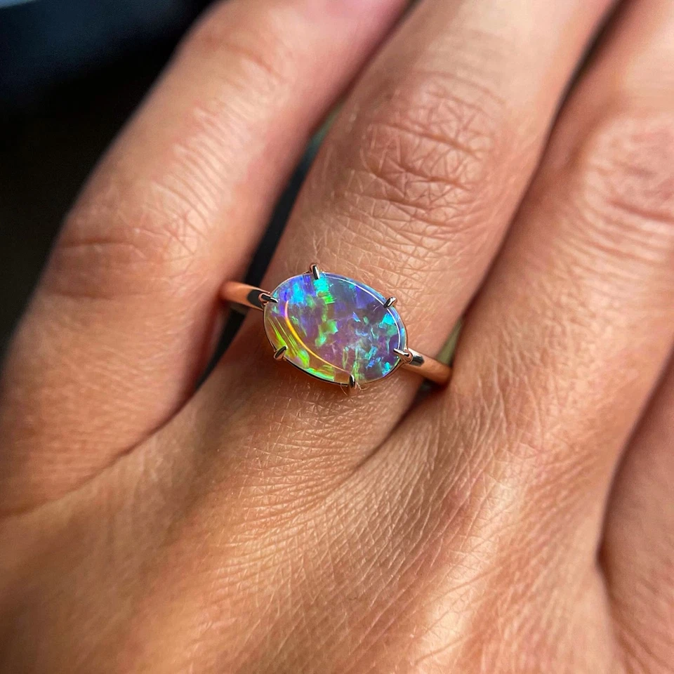 Anillo de ópalo blanco fuego anillo de ópalo etíope anillo de ópalo de oro anillo de ópalo de oro para mujer Foto 3 de 4