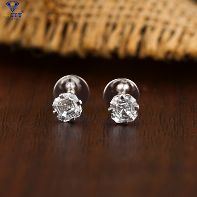 0.80 TCW Asscher Cut Labgrown Diamond Stud Earring 18k White Gold Labstone