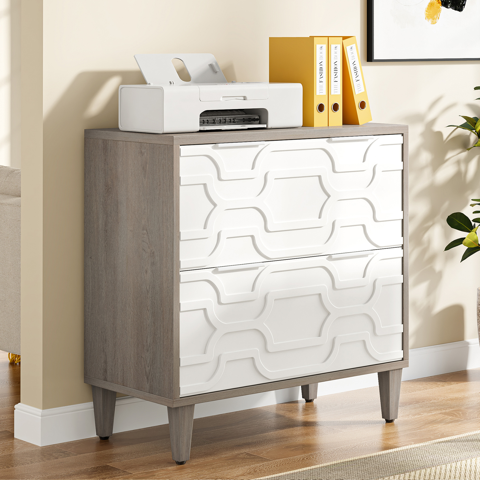 White Gray Lateral File Cabinet 2-Drawer Filing Cabinet for Letter Legal Size